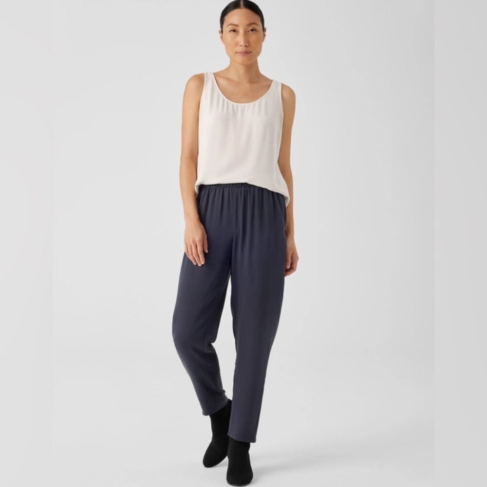 EUC Women's EILEEN FISHER Georgette Crepe Silk Pull-On Pant | Size PL